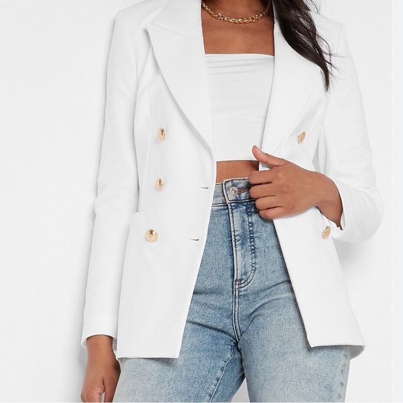 EXPRESS Ivory Double Breasted Blazer with Gold Accents - Picture 1 of 7
